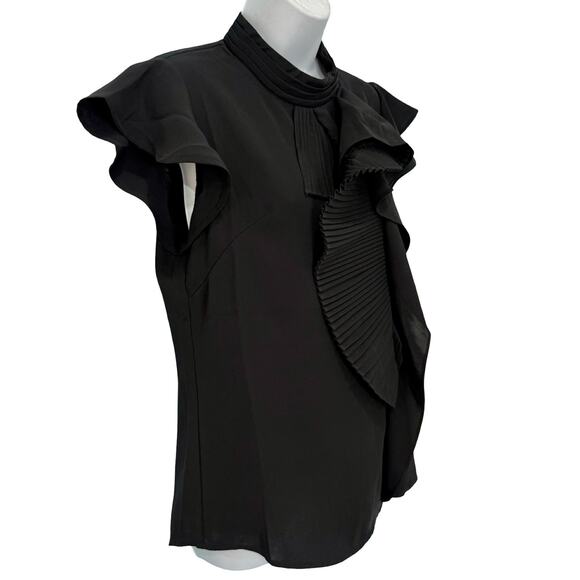 Gracia Black Ruffle 3D Chiffon Flutter Sleeve Sleeveless Mock Neck Top size M - Picture 10 of 11